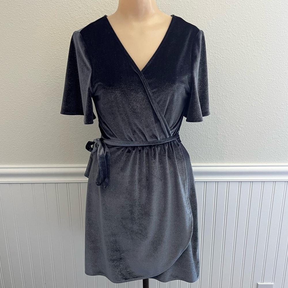 Show Me Your MuMu Andrea Wrap Dress Grey Crushed Velvet Size Small